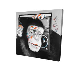 Monkey listening to radio - 08x08 Print on canvas