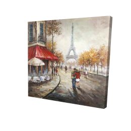 Couple walking in paris street - 32x32 Print on canvas