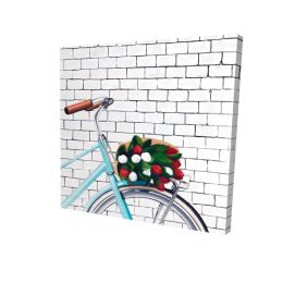 Bicycle with a bouquet of tulips - 32x32 Print on canvas