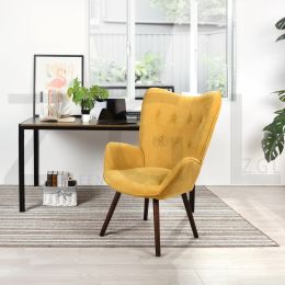 Modern Wingback Accent Armchair Living Room Tufted Fabric Upholstery; YELLOW