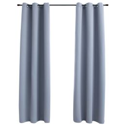 vidaXL Blackout Curtains with Rings 2 pcs Gray 37"x63" Fabric