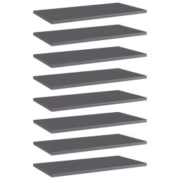 vidaXL Bookshelf Boards 8 pcs High Gloss Gray 23.6"x11.8"x0.6" Engineered Wood