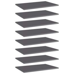 vidaXL Bookshelf Boards 8 pcs High Gloss Gray 23.6"x15.7"x0.6" Engineered Wood