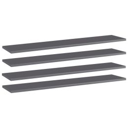 vidaXL Bookshelf Boards 4 pcs High Gloss Gray 39.4"x7.9"x0.6" Engineered Wood