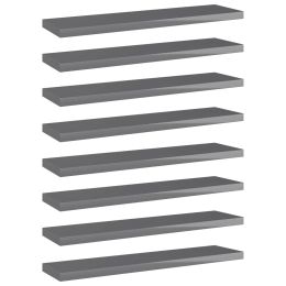 vidaXL Bookshelf Boards 8 pcs High Gloss Gray 15.7"x3.9"x0.6" Engineered Wood