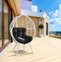 Galzed Patio Lounge Chair; Black Fabric & White Wicker