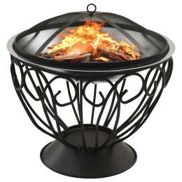 vidaXL 2-in-1 Fire Pit and BBQ with Poker 23.2"x23.2"x23.6" Stainless Steel