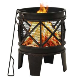 vidaXL Rustic Fire Pit with Poker Å’Â¶16.5"21.3" Steell