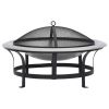 vidaXL Outdoor Fire Pit with Grill Stainless Steel 29.9"