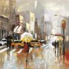 People with umbrellas walking across the street - 12x12 Print on canvas