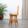 24" Counter Height X-Back Swivel Stool; Natural Finish; Beige Fabric Seat