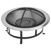 vidaXL Outdoor Fire Pit with Grill Stainless Steel 29.9"