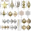 109 CT Gold Christmas Ornaments Set 2022 Decorative Christmas Tree Decorations; Various 25 styles of Xmas Decor with Christmas Balls; Stocks; Star; Ic