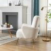 [EAT 3.3]Modern Teddy Short Plush Particle Armchair; Accent Chair with Golden Metal Legs and High Back for Living Room; Lounge; White