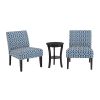 Modern Style 3pc Set Living Room Furniture 1 Side Table and 2 Chairs Blue Fabric Upholstery Wooden Legs