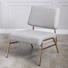 Wire Metal Frame Slipper Chair; Armless Accent Chair Lounge Chair for Living Room; Bedroom; Home Office; Grey Linen