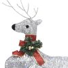 vidaXL Reindeer & Sleigh Christmas Decoration 60 LEDs Outdoor Silver