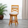 24" Counter Height X-Back Swivel Stool; Natural Finish; Beige Fabric Seat