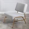 Wire Metal Frame Slipper Chair; Armless Accent Chair Lounge Chair for Living Room; Bedroom; Home Office; Grey Linen