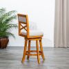 24" Counter Height X-Back Swivel Stool; Natural Finish; Beige Fabric Seat