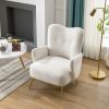 [EAT 3.3]Modern Teddy Short Plush Particle Armchair; Accent Chair with Golden Metal Legs and High Back for Living Room; Lounge; White