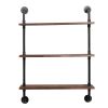 Industrial Wall Mounted Iron Floating Pipe Shelves Racks Storage Bookcases - 3 layers XH