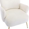 [EAT 3.3]Modern Teddy Short Plush Particle Armchair; Accent Chair with Golden Metal Legs and High Back for Living Room; Lounge; White