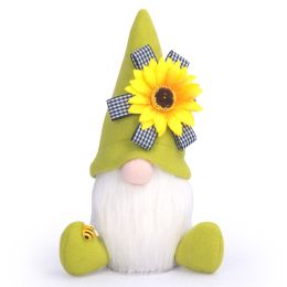 Spring Gnomes Easter Decorations;  Handmade Summer Sunflower Gnomes Faceless Plush Doll (Color: green)