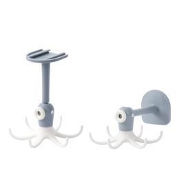 Kitchen wall-mounted octopus hook kitchenware rag storage rack bathroom bath ball storage hook (Color: gray)