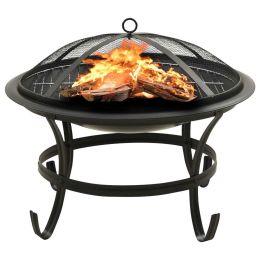 vidaXL 2-in-1 Fire Pit and BBQ with Poker 22"x22"x19.3" Steel (Color: Black)