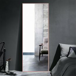 Modern Full Length Mirror, 65" x 22"x 1.2" (Color: Rose Gold, Material: Aluminum alloy)