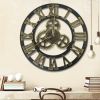 Large Gear Wall Clock Roman Numbers 3D Big Dial Wooden Industrial Steampunk Retro Outdoor Garden Decor; 12"/16"/23"