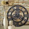 Large Gear Wall Clock Roman Numbers 3D Big Dial Wooden Industrial Steampunk Retro Outdoor Garden Decor; 12"/16"/23"